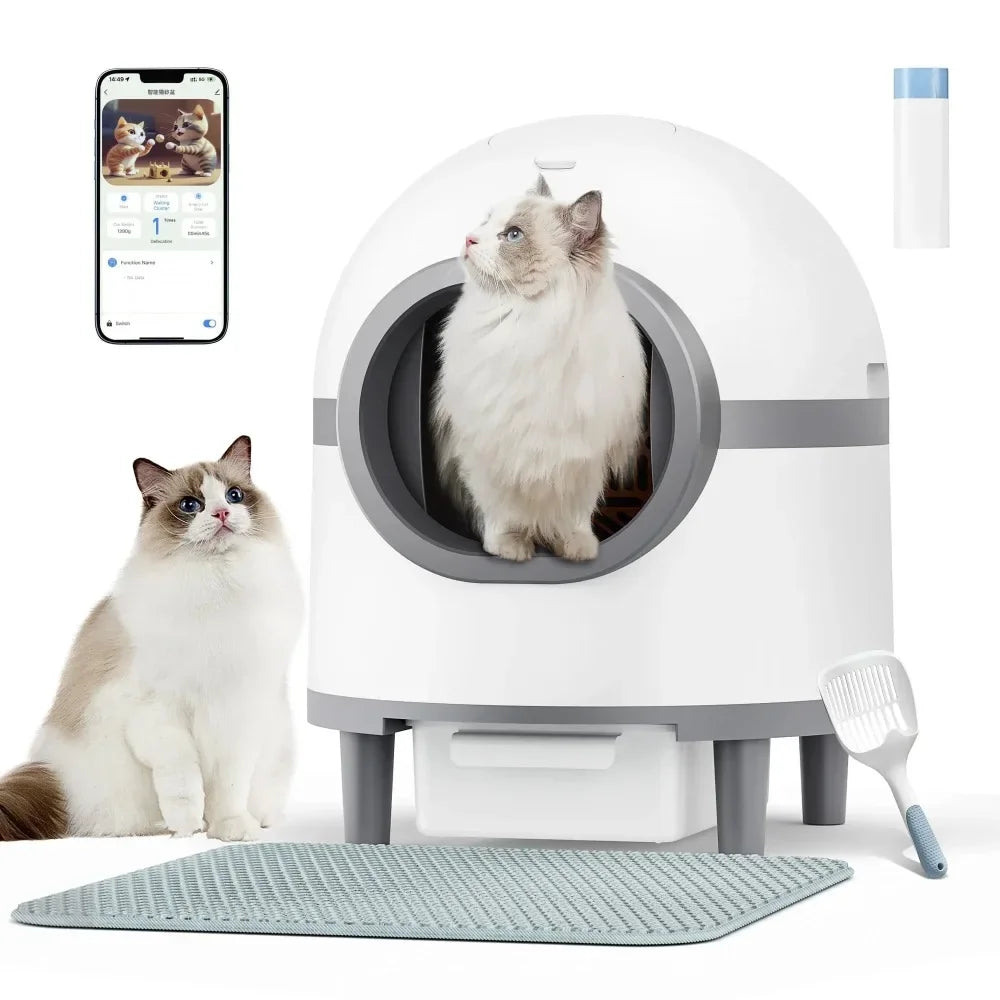 Modern Pets Self Cleaning Cat Litter Box, Smart Automatic Cat Litter Box with Wifi APP Control, 65L Large Capacity with Cats Mat