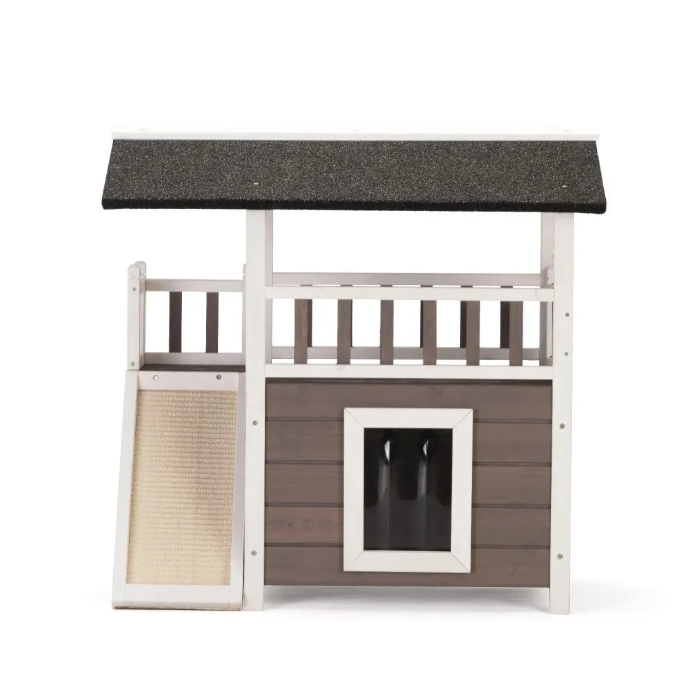 2-Tiers Pet Dog House, Wooden Dog Room Shelter with Stairs for Indoor and Outdoor Use