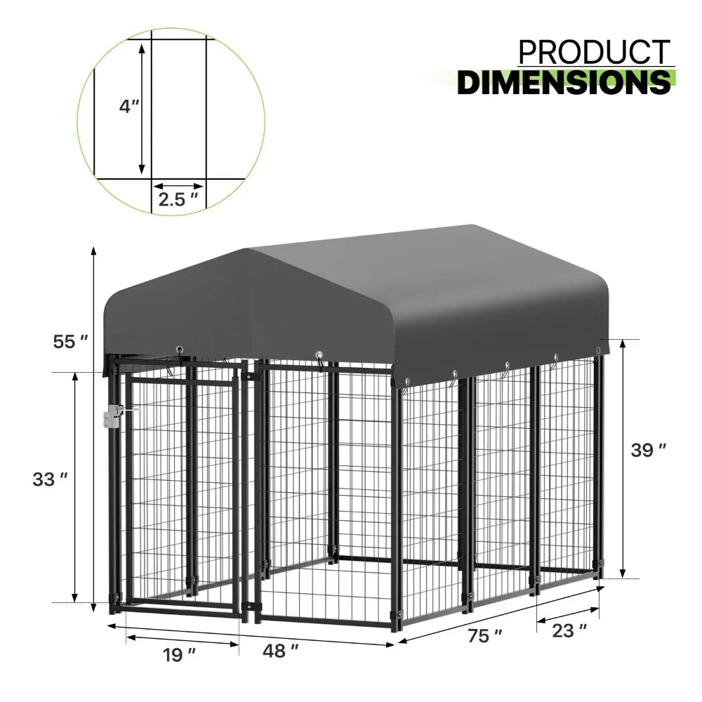 4ft x 6.25ft x 4.50ft Heavy Duty Dog Kennel with Waterproof Canopy Roof, 10 Panels Expandable Dog Playpen with Lockable Latch