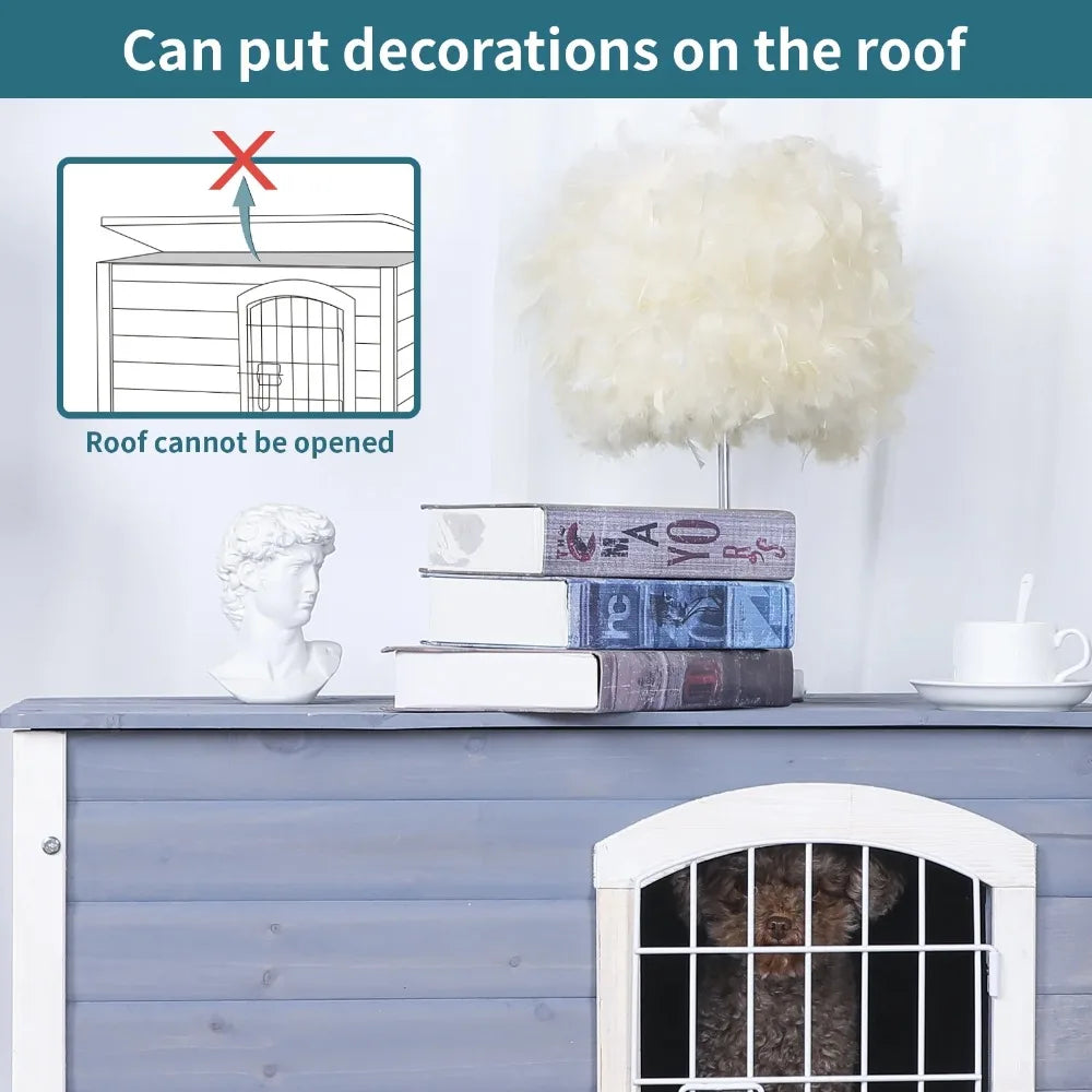 Indoor Dog House Ventilate Wood Cat Houses with Elevated Floor&Anti-Slip Bottom Gray