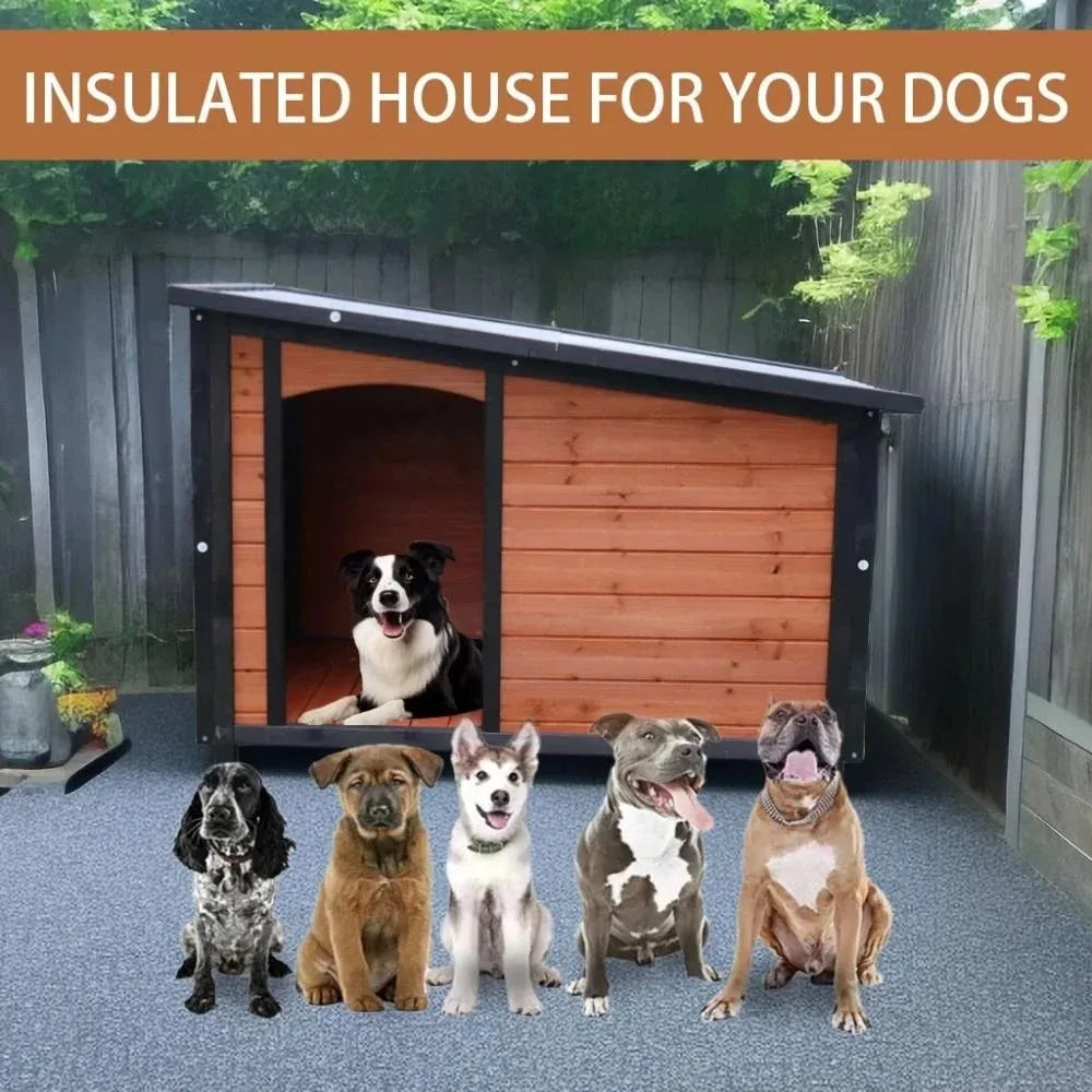 Dog House Outdoor Indoor, Wooden Dog Kennel with Winter Raised Feet Puppy Shelter