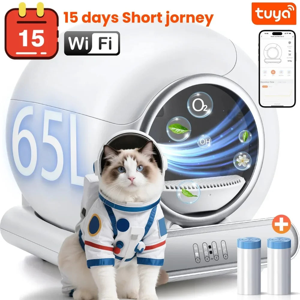 65+9 L Self Cleaning Cat Litter Box Self Cleaning for Cats, with Safety Protection, 2 Roll Garbage Bags, Automatic Litter Box