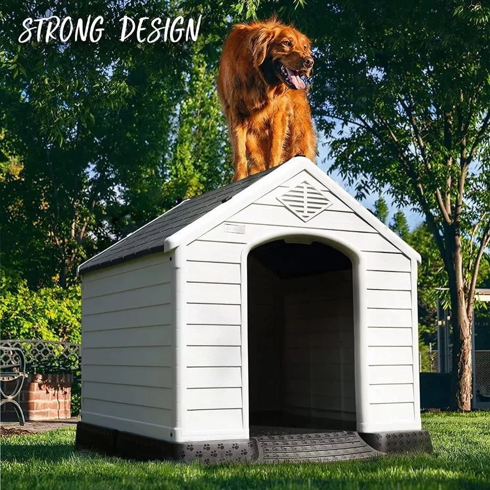 Plastic Dog House Outdoor Indoor for Small Medium Large Dogs,Waterproof Dog Houses with Elevated Floor and Air Vents, Ventilate