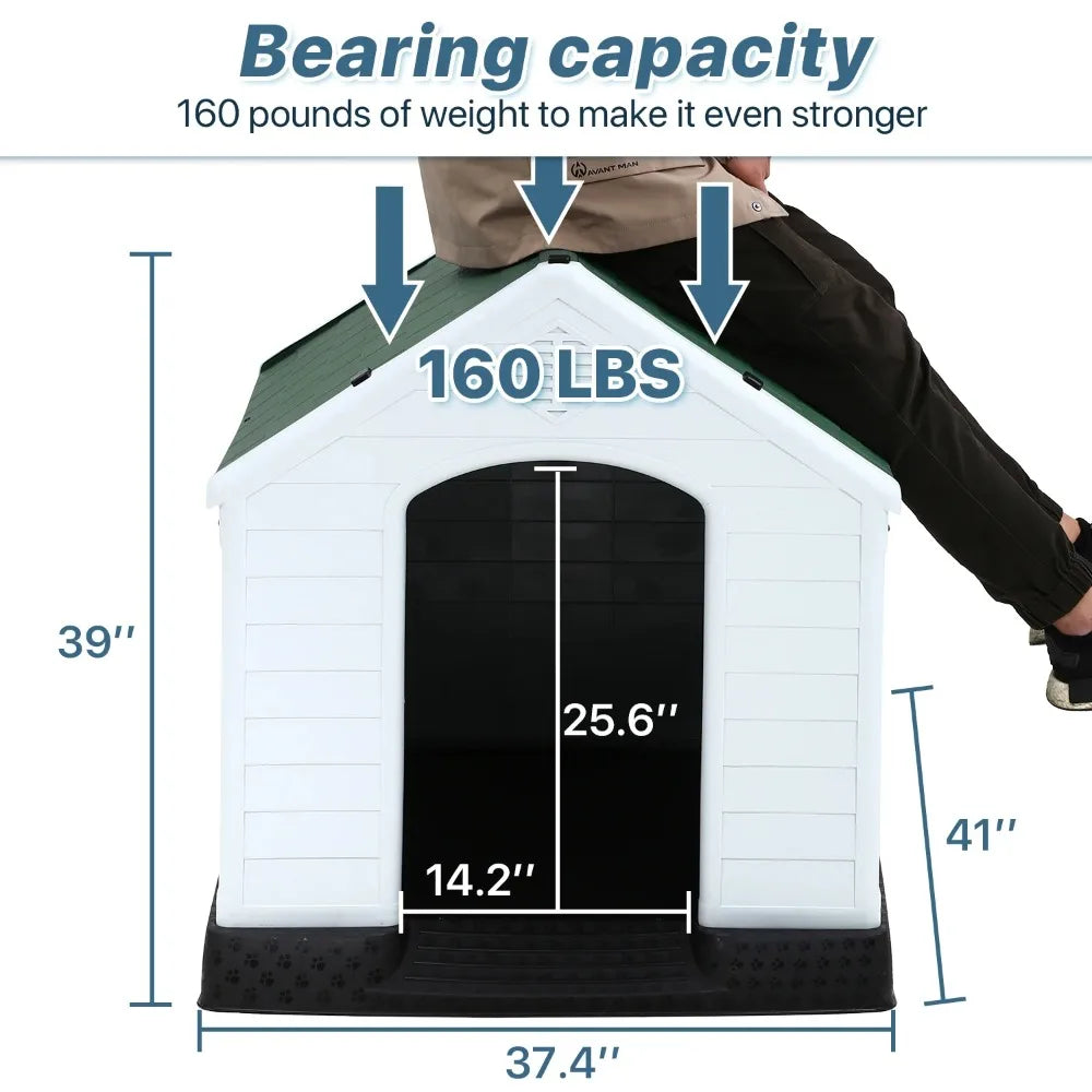 Extra Large Dog House for Large Medium Dogs 41x37.4x39 inch Plastic Water Resistant Dog Houses with Hight Base Support