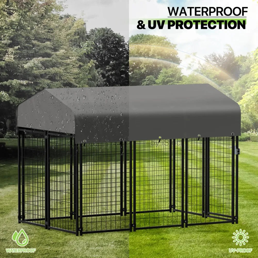 4ft x 6.25ft x 4.50ft Heavy Duty Dog Kennel with Waterproof Canopy Roof, 10 Panels Expandable Dog Playpen with Lockable Latch
