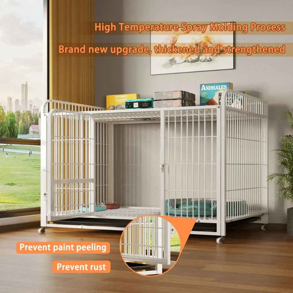Indoor Dog Kennel Durable Easy Mobility 37.4" Metal Kennel for Medium to Large Dogs with Storage Shelf