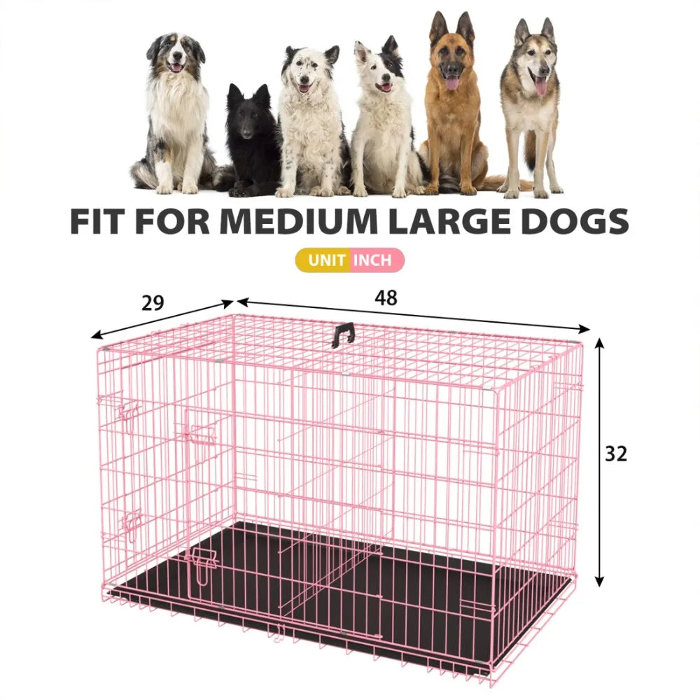 48 inch XXL Dog Crate Extra Large Dog Crate, Foldable DogCrate with Divider Metal Dogs Crate Dog Kennel