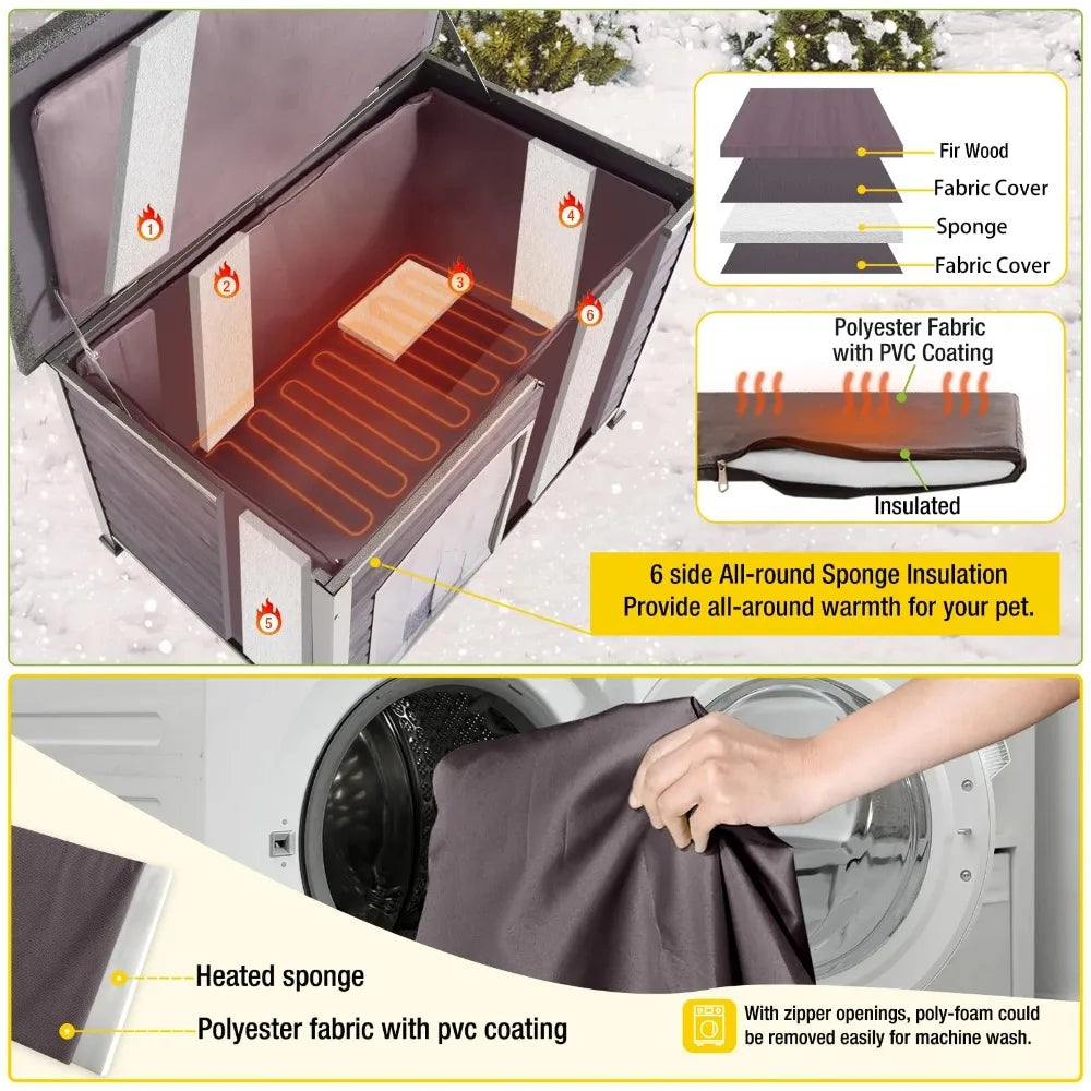 Heated Outdoor Dog House with Heating Pad & Insulated Liner, Winter Weatherproof Anti-Chewing Dog Kennel, Iron, Gray
