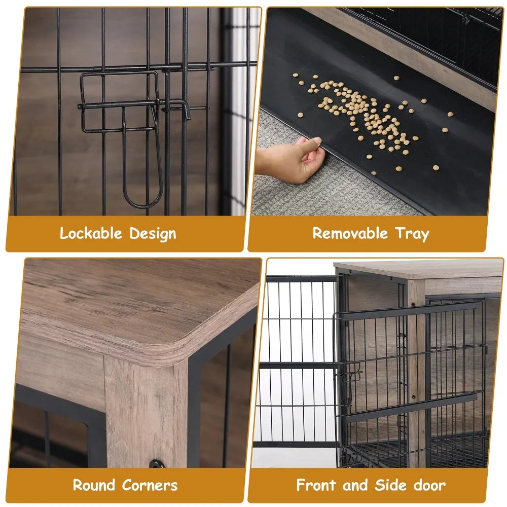 44.1'' Large Dog Crate Furniture,Wooden Dog Cage End Table Indoor Dogs Kennel with Double Doors & Pull-Out Tray for Small,Medium