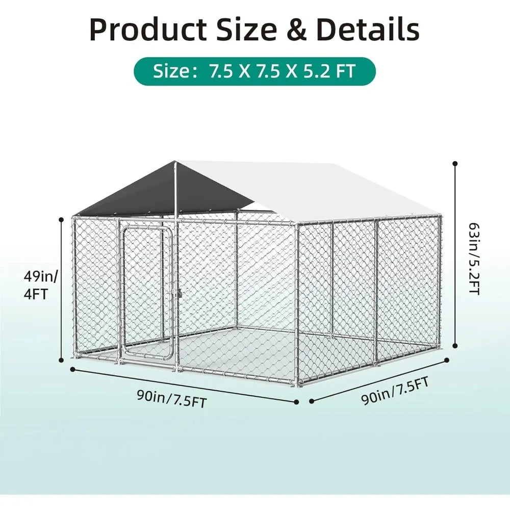 7.5x7.5 Outdoor Dog Kennel Outside Heavy Duty Dog Enclosure with Waterproof UV-Resistant Cover and Security Lock