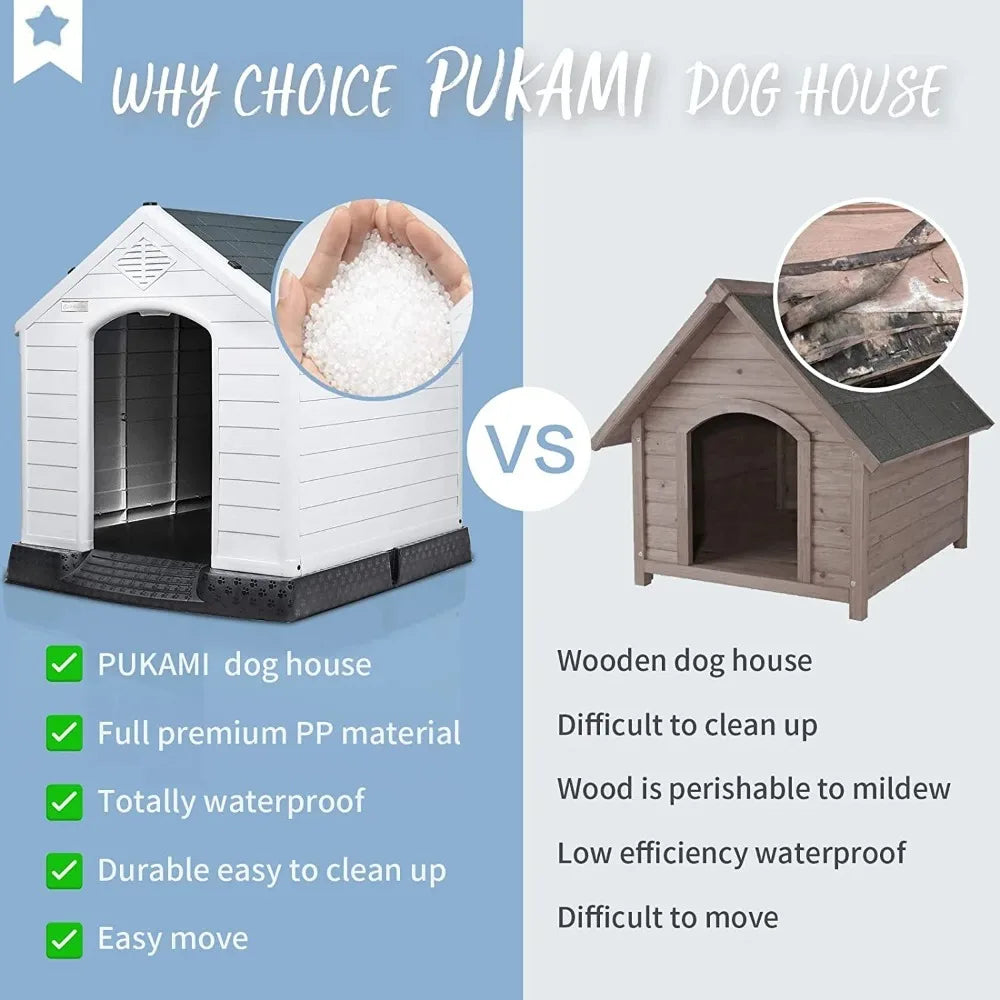 Plastic Dog House Outdoor Indoor for Small Medium Large Dogs,Waterproof Dog Houses with Elevated Floor and Air Vents, Ventilate