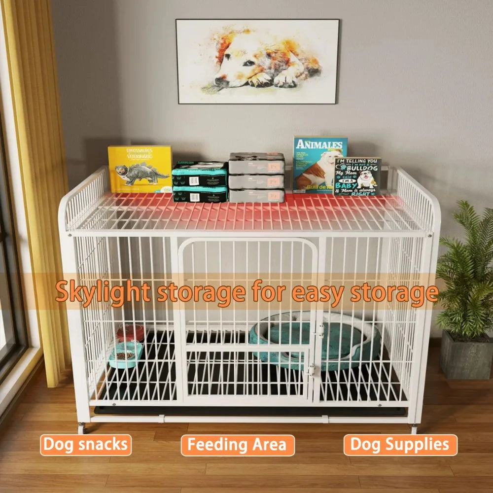 Indoor Dog Kennel Durable Easy Mobility 37.4" Metal Kennel for Medium to Large Dogs with Storage Shelf