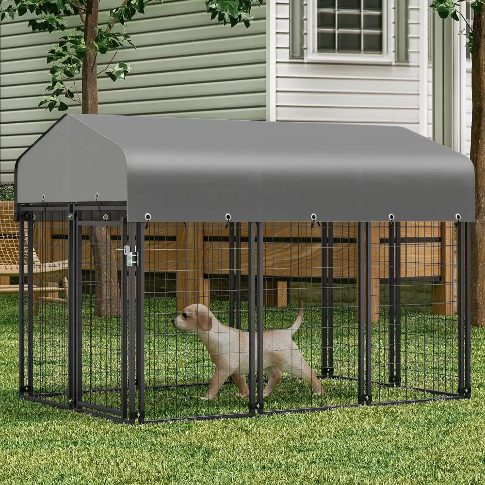 4ft x 6.25ft x 4.50ft Heavy Duty Dog Kennel with Waterproof Canopy Roof, 10 Panels Expandable Dog Playpen with Lockable Latch