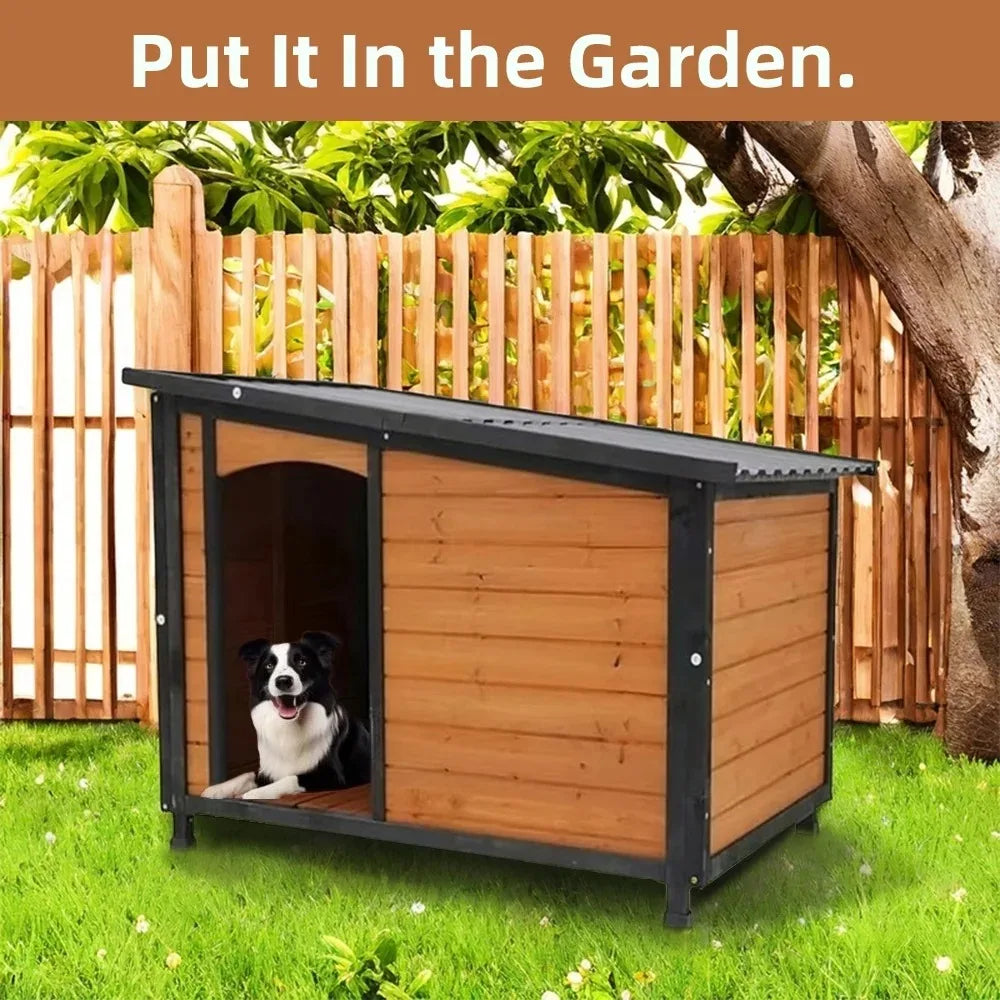Dog House Outdoor Indoor, Wooden Dog Kennel with Winter Raised Feet Puppy Shelter