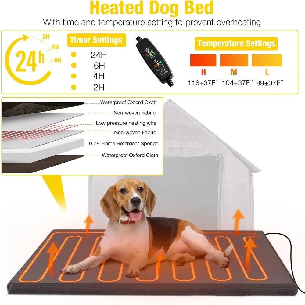 50.9" Large Dog Kennel with Metal Frame Insulated Indoor Dog Cage for Small Medium Large Dogs with Heater and Insulated Liner