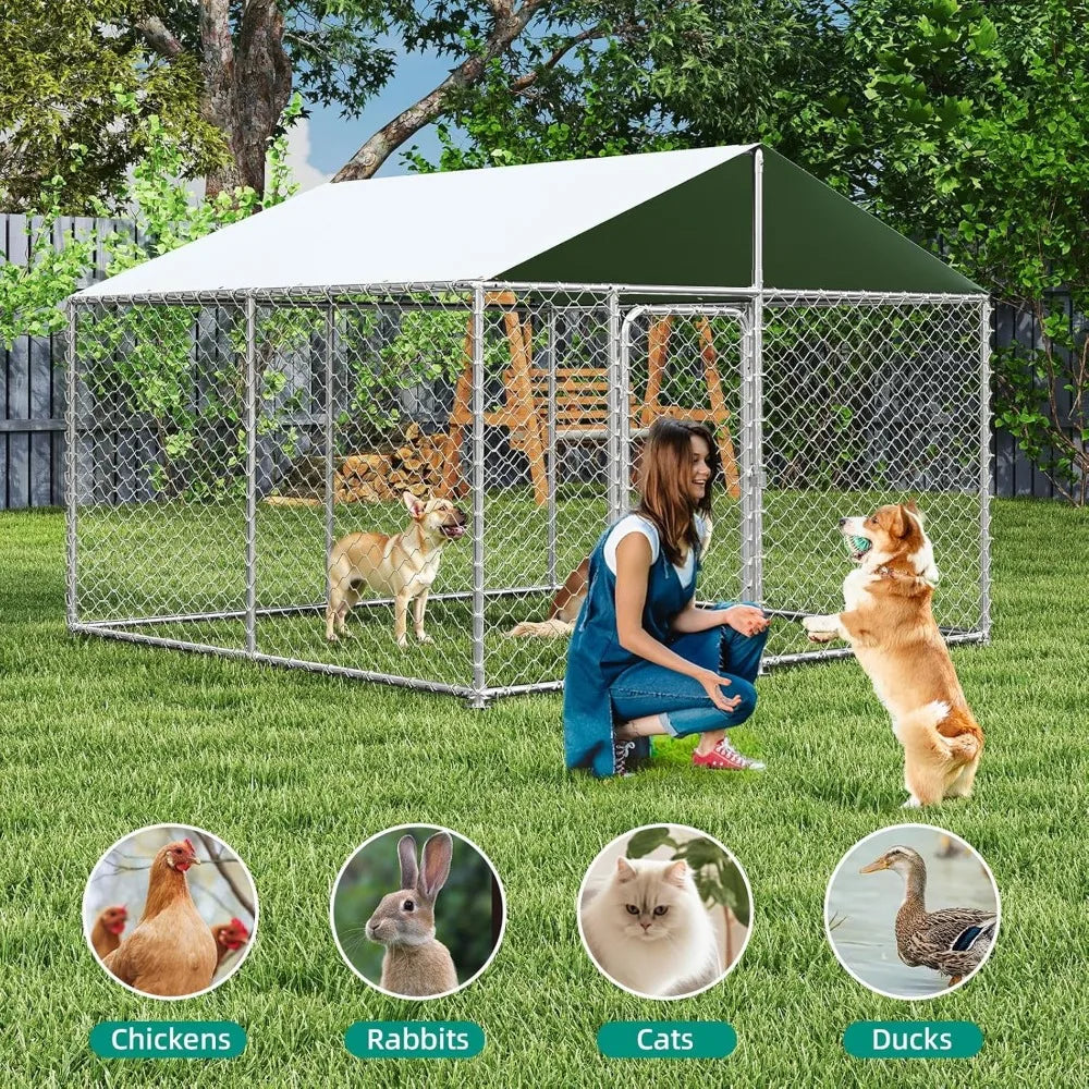 7.5x7.5 Outdoor Dog Kennel Outside Heavy Duty Dog Enclosure with Waterproof UV-Resistant Cover and Security Lock