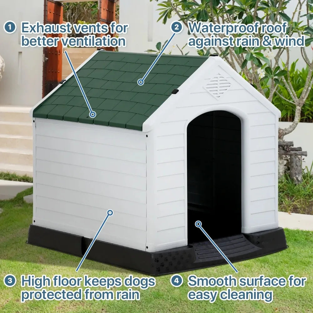 Extra Large Dog House for Large Medium Dogs 41x37.4x39 inch Plastic Water Resistant Dog Houses with Hight Base Support