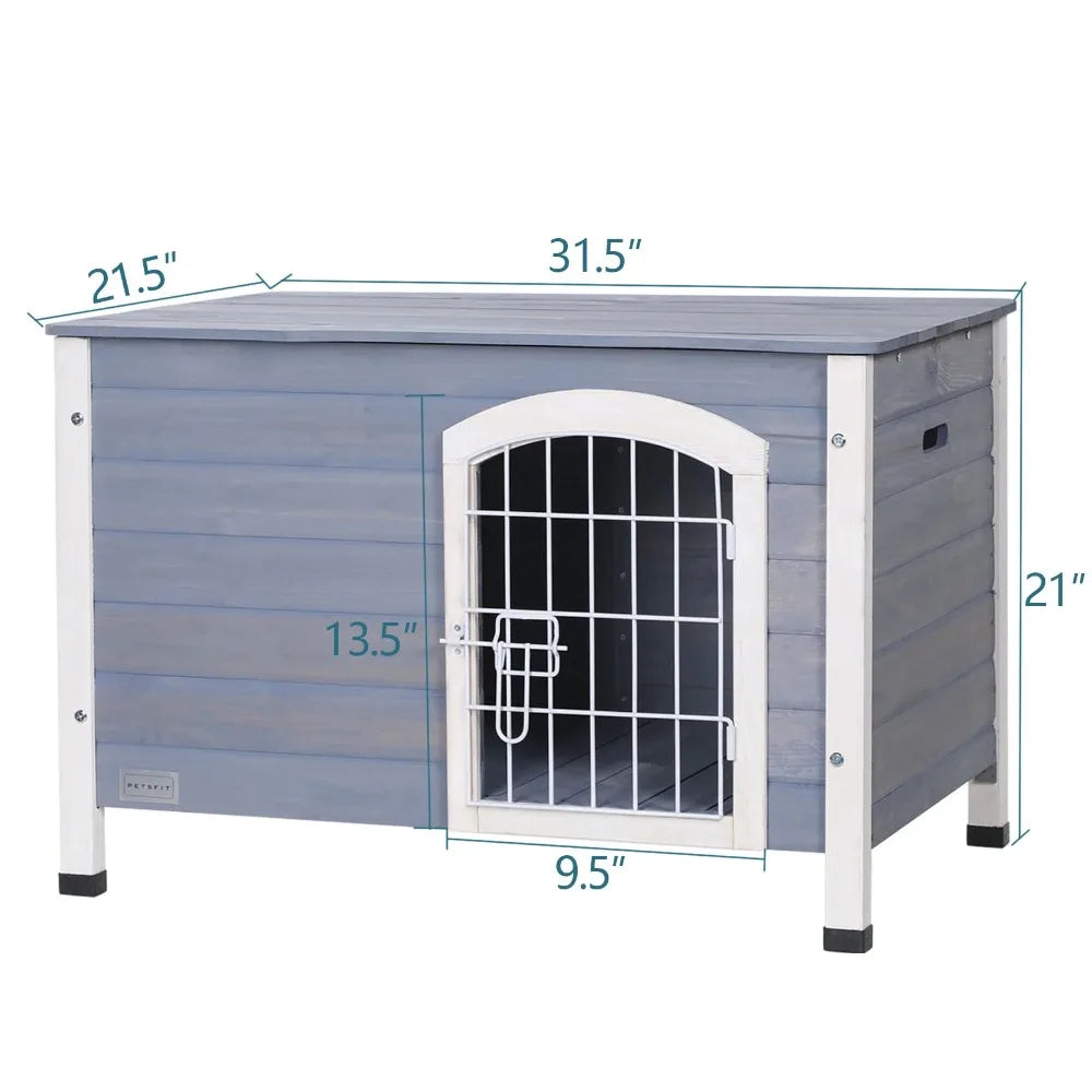 Indoor Dog House Ventilate Wood Cat Houses with Elevated Floor&Anti-Slip Bottom Gray