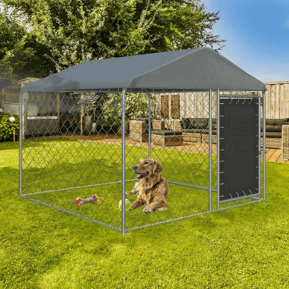 6'x6' Outdoor Dog Kennel with Secure Lock, Outside Dog Kennels with UV & Waterproof Cover for Backyard