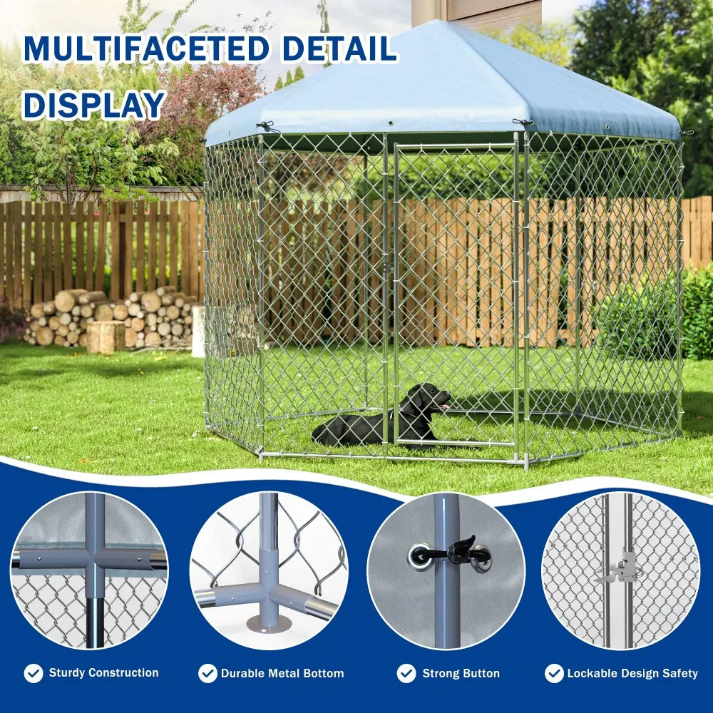 9.3x9.3x8.2 ft Large Dog Kennel Outside with Roof,Outdoor Dog Kennel with Lock for Outdoor Backyard