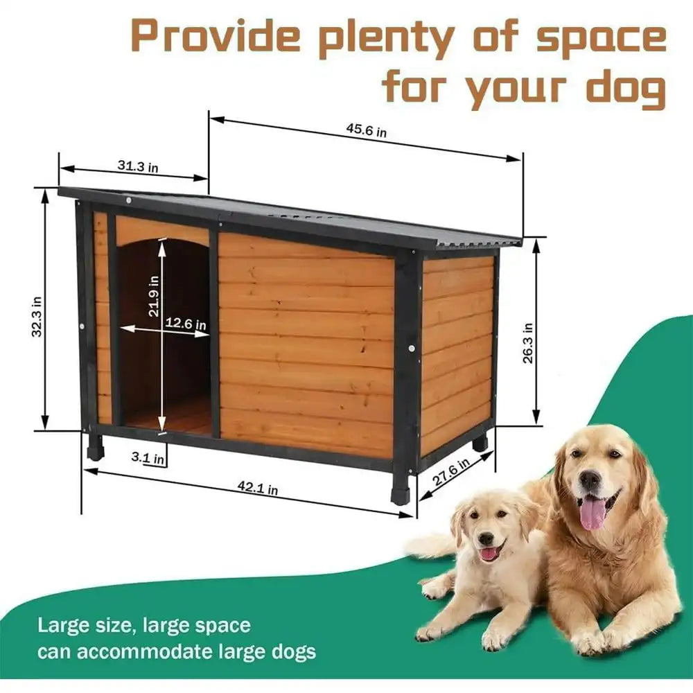 Dog House Outdoor Indoor, Wooden Dog Kennel with Winter Raised Feet Puppy Shelter