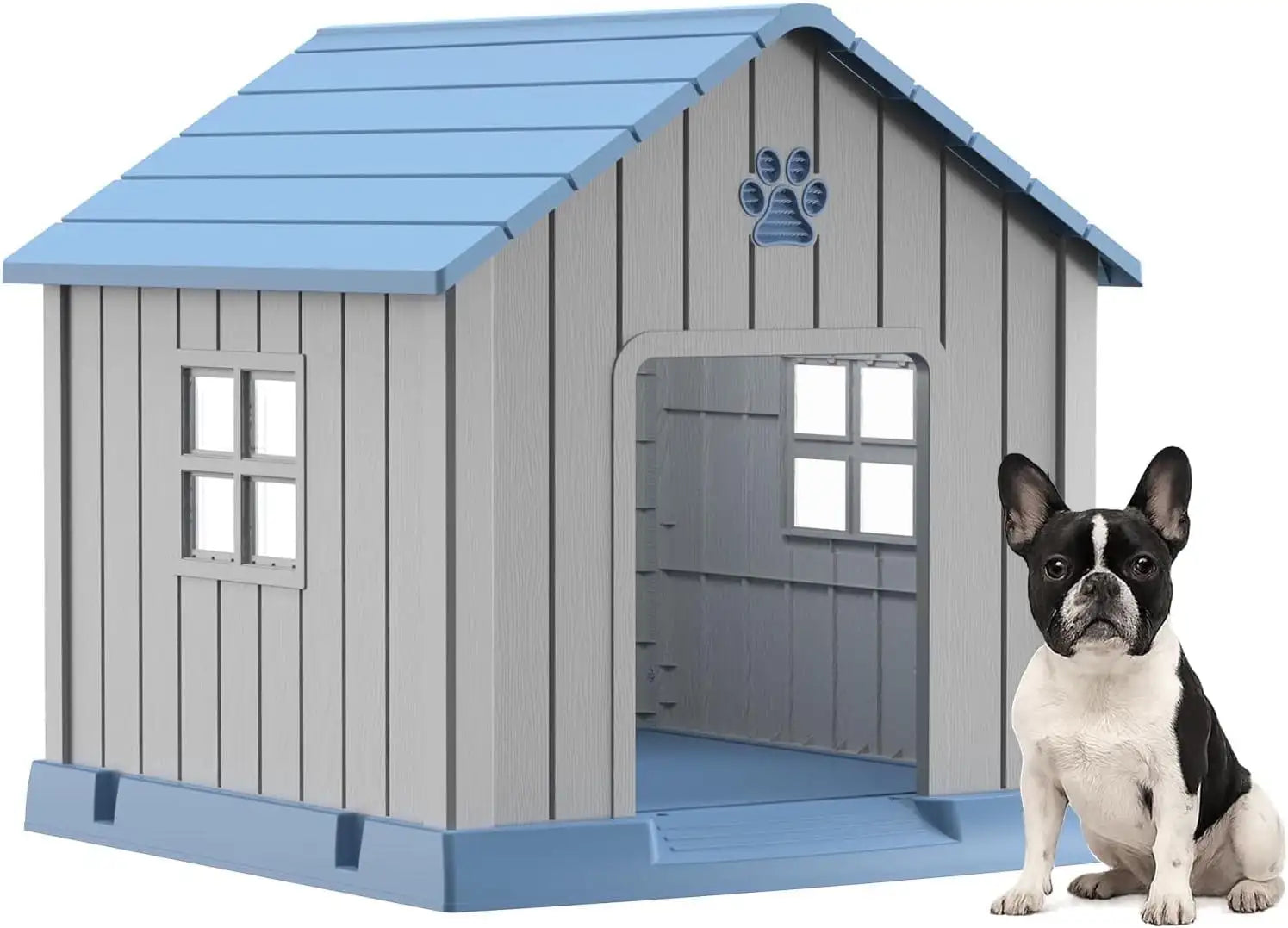 31" Indoor/Outdoor Resin Dog House – Large Shelter with Air Vents, Elevated Floor & Windows – Waterproof, Durable