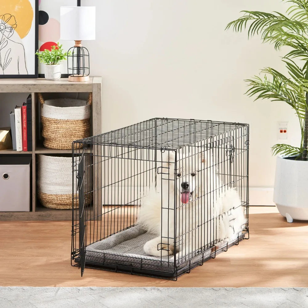 Double-Door Foldable Metal Wire Dog Crate with Divider, XX-Large, 48"