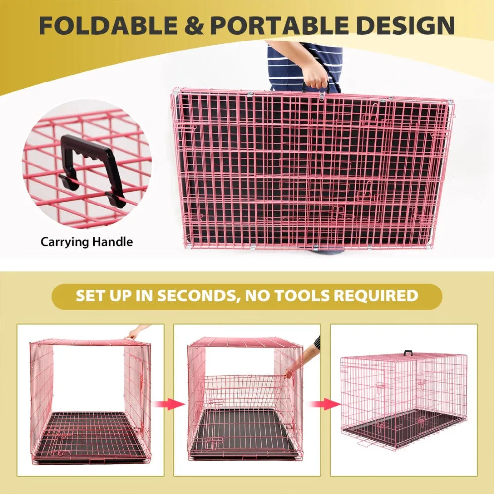 48 inch XXL Dog Crate Extra Large Dog Crate, Foldable DogCrate with Divider Metal Dogs Crate Dog Kennel