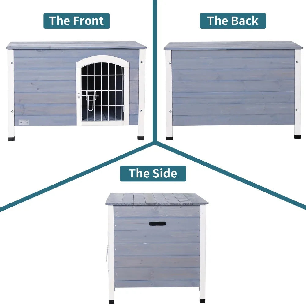 Indoor Dog House Ventilate Wood Cat Houses with Elevated Floor&Anti-Slip Bottom Gray