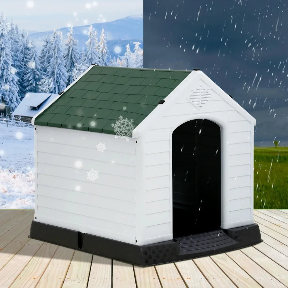 Extra Large Dog House for Large Medium Dogs 41x37.4x39 inch Plastic Water Resistant Dog Houses with Hight Base Support