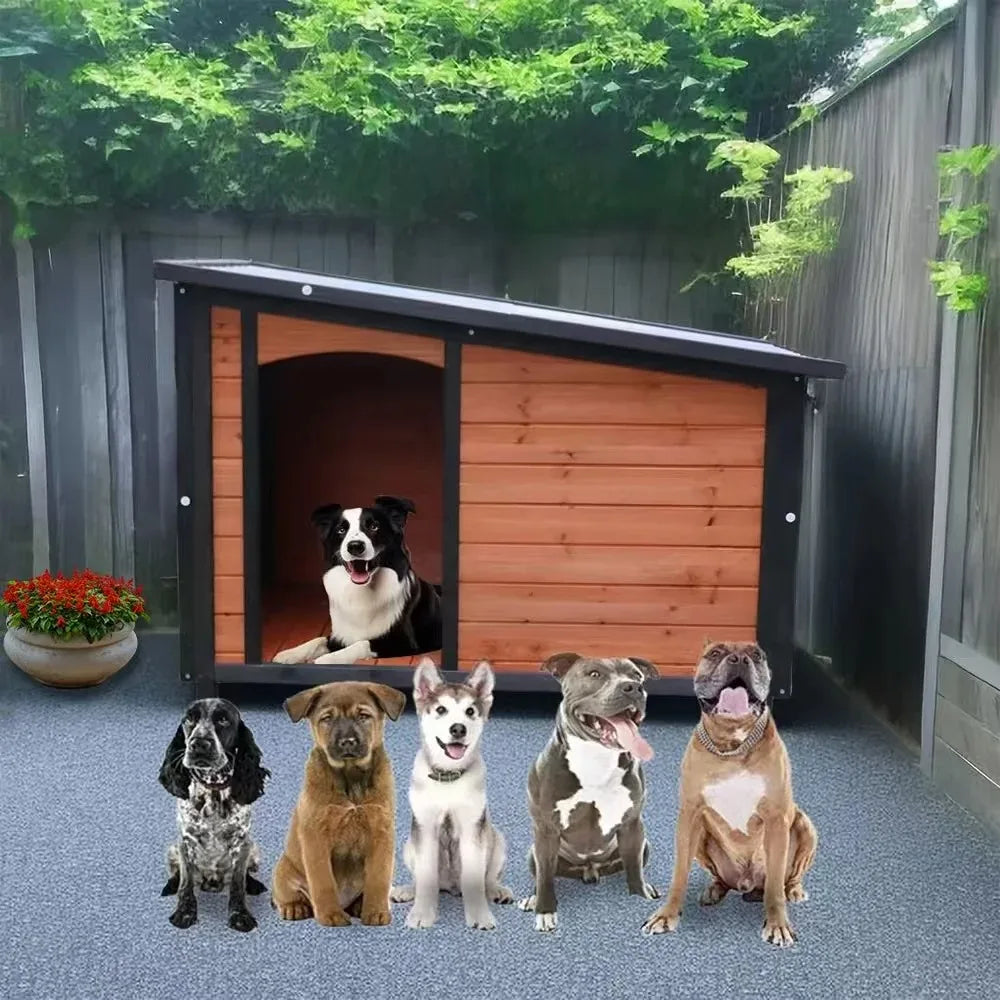 Dog House Outdoor Indoor, Wooden Dog Kennel with Winter Raised Feet Puppy Shelter