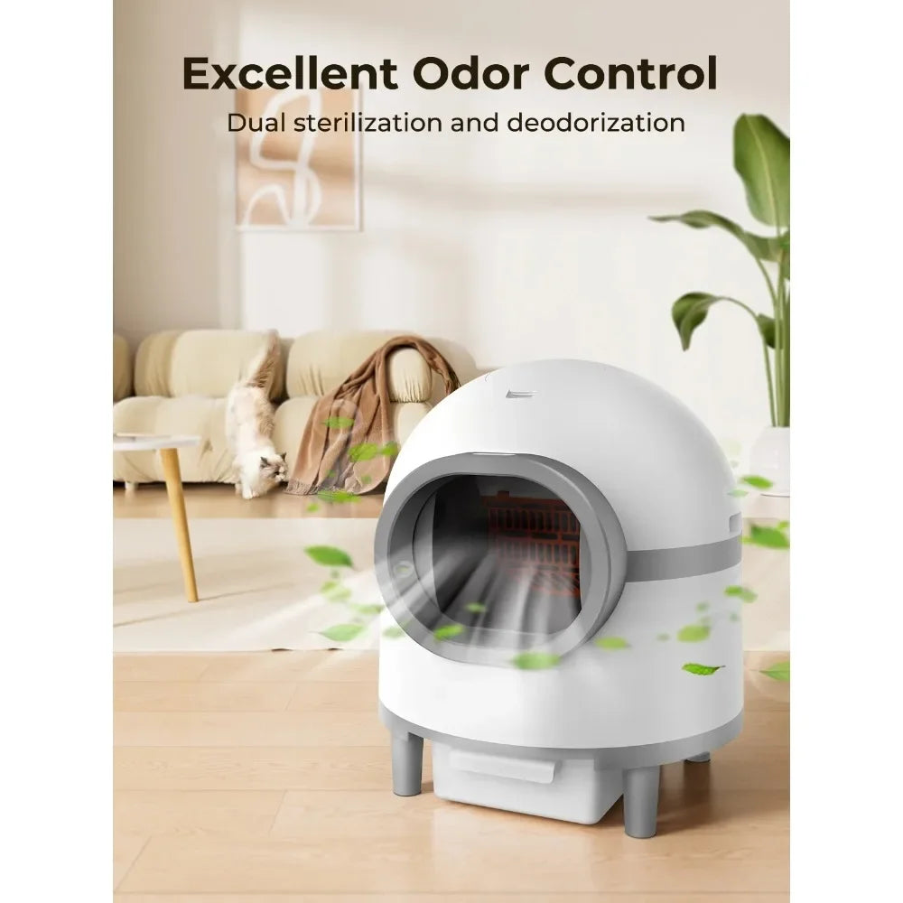 Modern Pets Self Cleaning Cat Litter Box, Smart Automatic Cat Litter Box with Wifi APP Control, 65L Large Capacity with Cats Mat