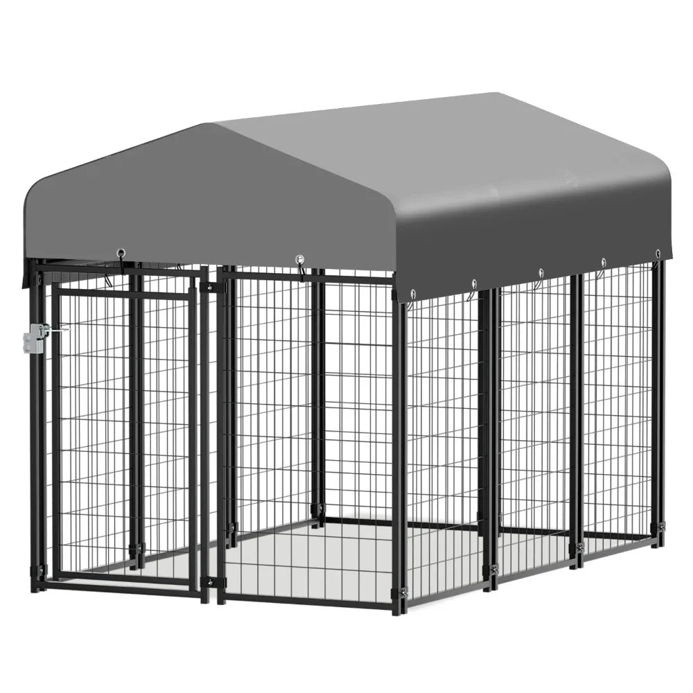 4ft x 6.25ft x 4.50ft Heavy Duty Dog Kennel with Waterproof Canopy Roof, 10 Panels Expandable Dog Playpen with Lockable Latch