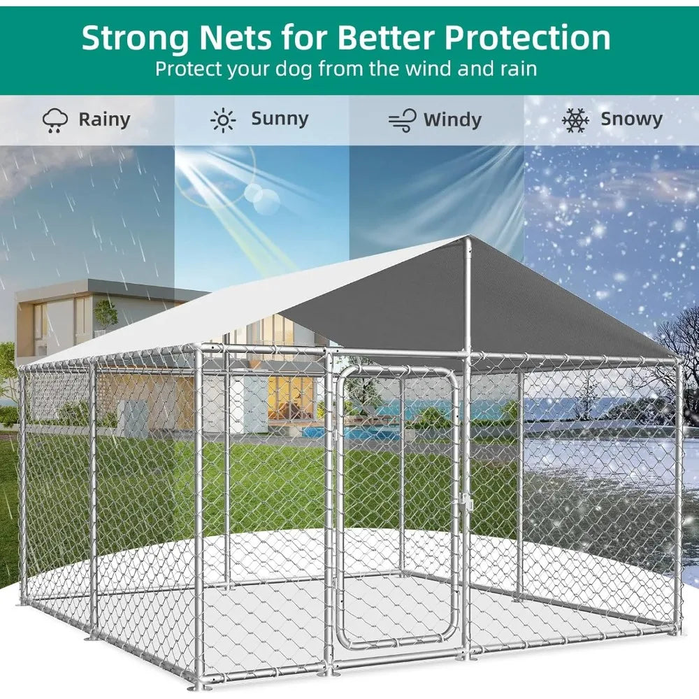 7.5x7.5 Outdoor Dog Kennel Outside Heavy Duty Dog Enclosure with Waterproof UV-Resistant Cover and Security Lock