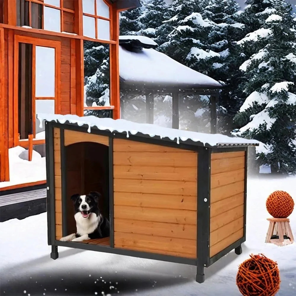Dog House Outdoor Indoor, Wooden Dog Kennel with Winter Raised Feet Puppy Shelter