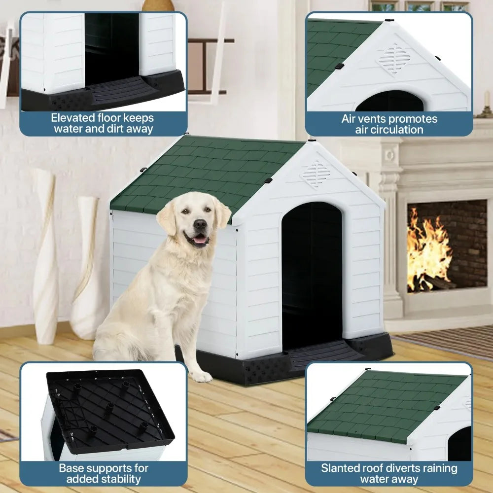 Extra Large Dog House for Large Medium Dogs 41x37.4x39 inch Plastic Water Resistant Dog Houses with Hight Base Support