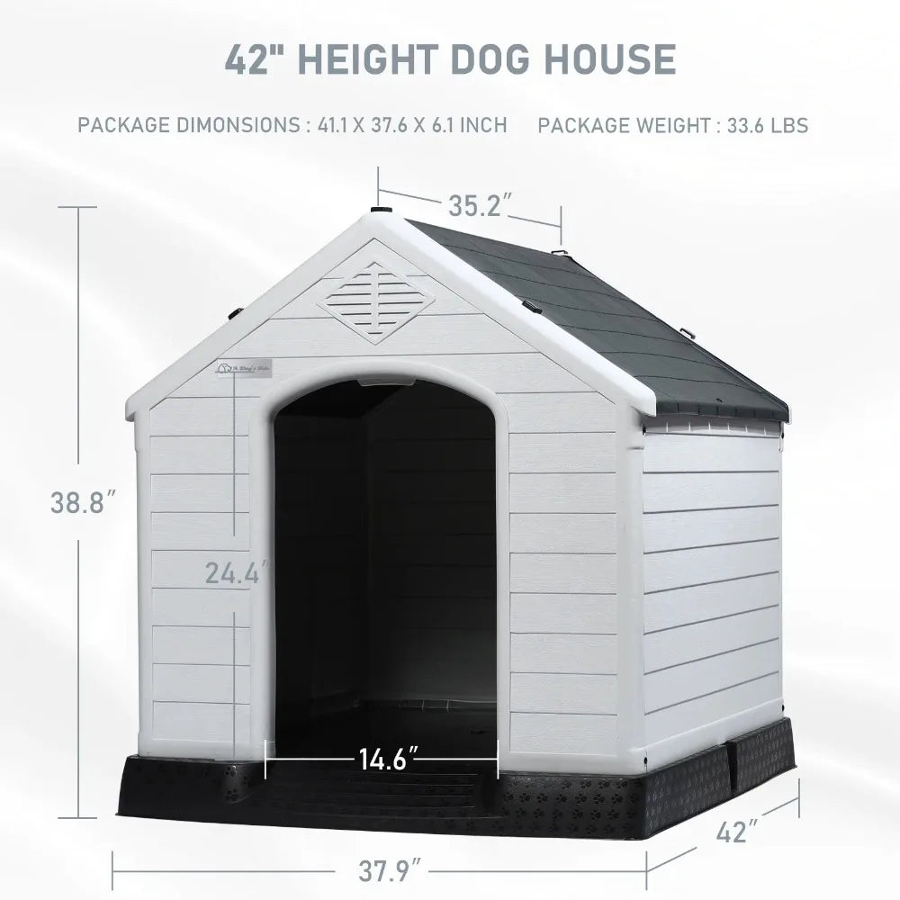 Plastic Dog House Outdoor Indoor for Small Medium Large Dogs,Waterproof Dog Houses with Elevated Floor and Air Vents, Ventilate