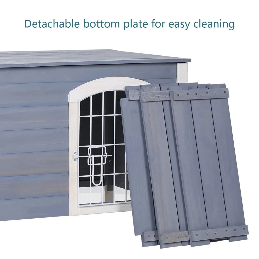 Indoor Dog House Ventilate Wood Cat Houses with Elevated Floor&Anti-Slip Bottom Gray