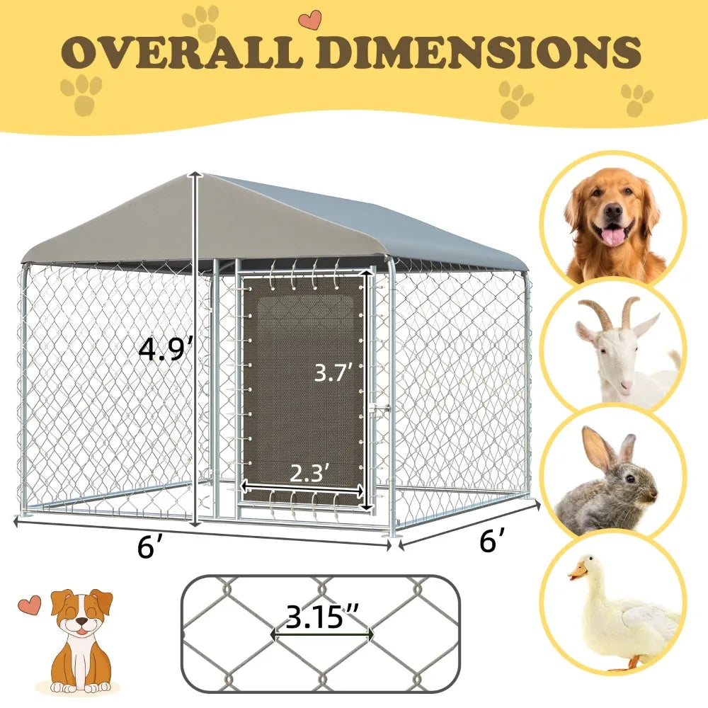 6'x6' Outdoor Dog Kennel with Secure Lock, Outside Dog Kennels with UV & Waterproof Cover for Backyard