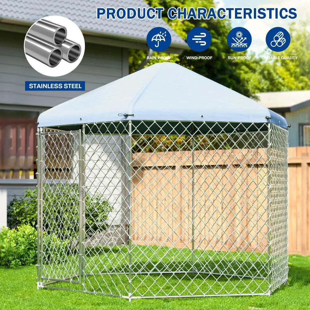 9.3x9.3x8.2 ft Large Dog Kennel Outside with Roof,Outdoor Dog Kennel with Lock for Outdoor Backyard