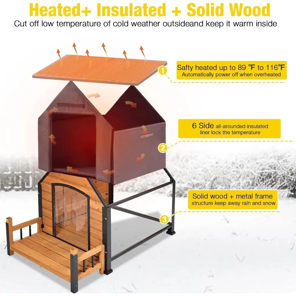 50.9" Large Dog Kennel with Metal Frame Insulated Indoor Dog Cage for Small Medium Large Dogs with Heater and Insulated Liner