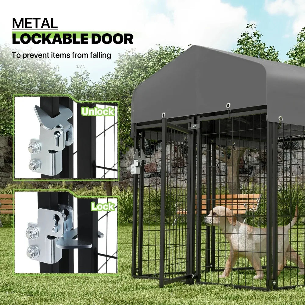 4ft x 6.25ft x 4.50ft Heavy Duty Dog Kennel with Waterproof Canopy Roof, 10 Panels Expandable Dog Playpen with Lockable Latch