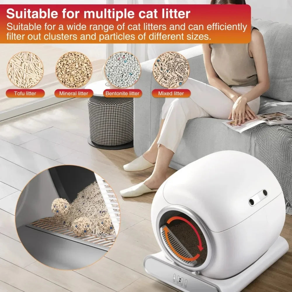 65+9 L Self Cleaning Cat Litter Box Self Cleaning for Cats, with Safety Protection, 2 Roll Garbage Bags, Automatic Litter Box