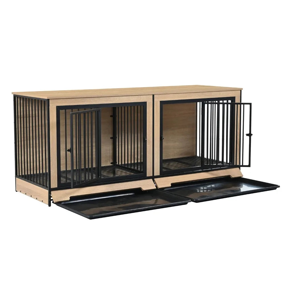 75" Dog Cage, Large Double Dogs Crate Furniture, XL Thick Wooden Dogs Crate Furniture TV Stand,Dog Kennel Crate with Divider