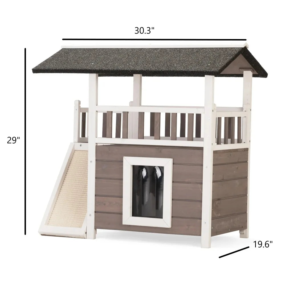 2-Tiers Pet Dog House, Wooden Dog Room Shelter with Stairs for Indoor and Outdoor Use