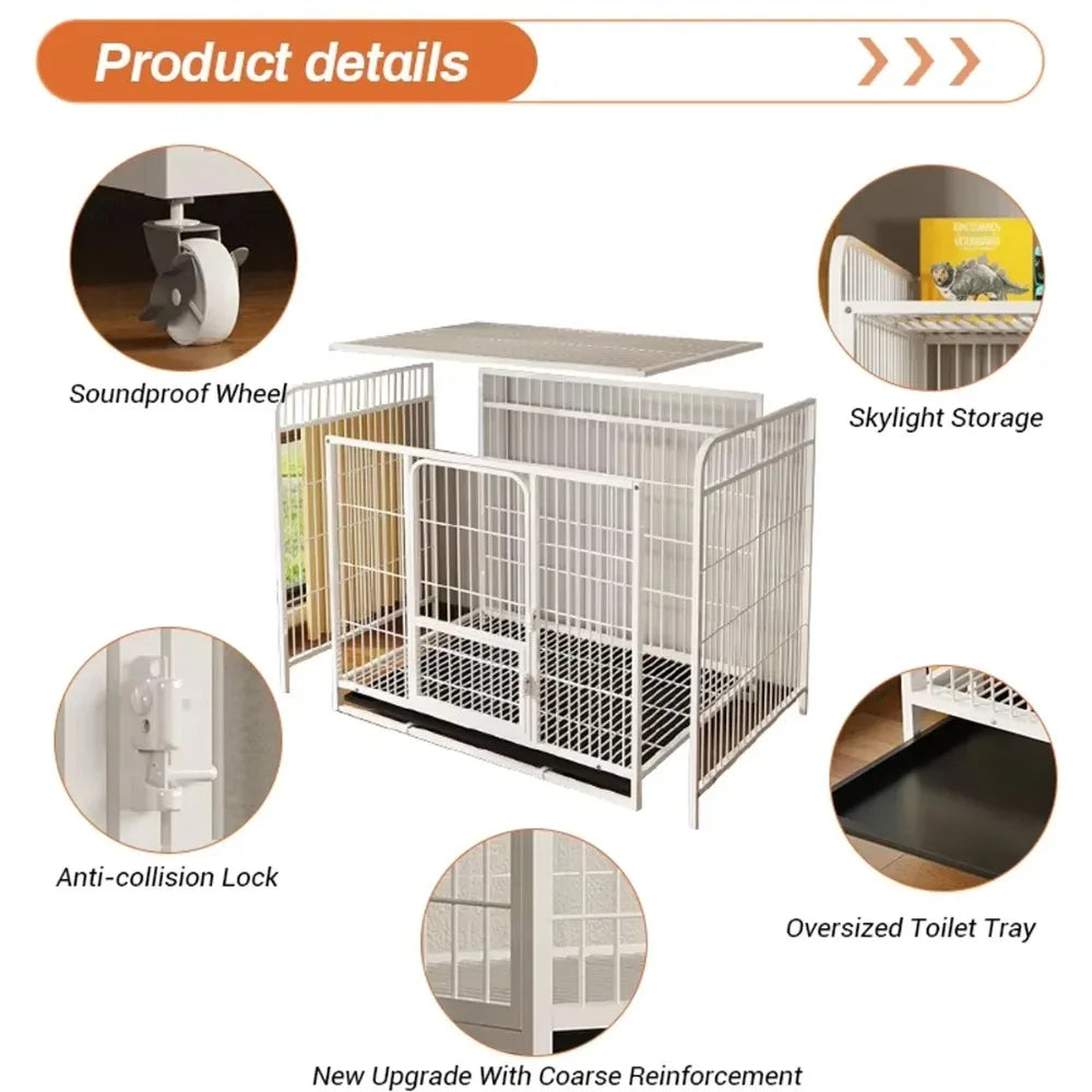 Indoor Dog Kennel Durable Easy Mobility 37.4" Metal Kennel for Medium to Large Dogs with Storage Shelf