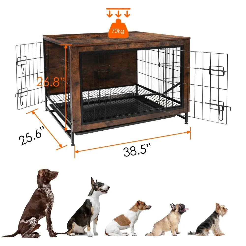 Dog Crate Furniture Kennel, Medium/Large Dog 38.5 inch Doble Dogs Crate with Storage Drawers, Side End Table Indoor Wooden Dogs