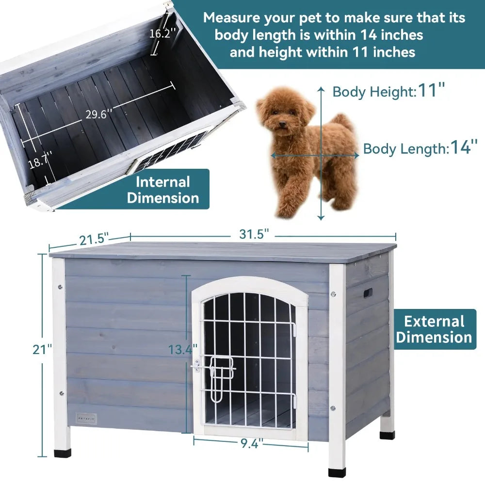 Indoor Dog House Ventilate Wood Cat Houses with Elevated Floor&Anti-Slip Bottom Gray