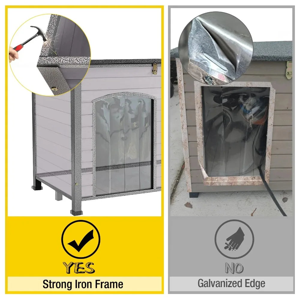 Heated Outdoor Dog House with Heating Pad & Insulated Liner, Winter Weatherproof Anti-Chewing Dog Kennel, Iron, Gray