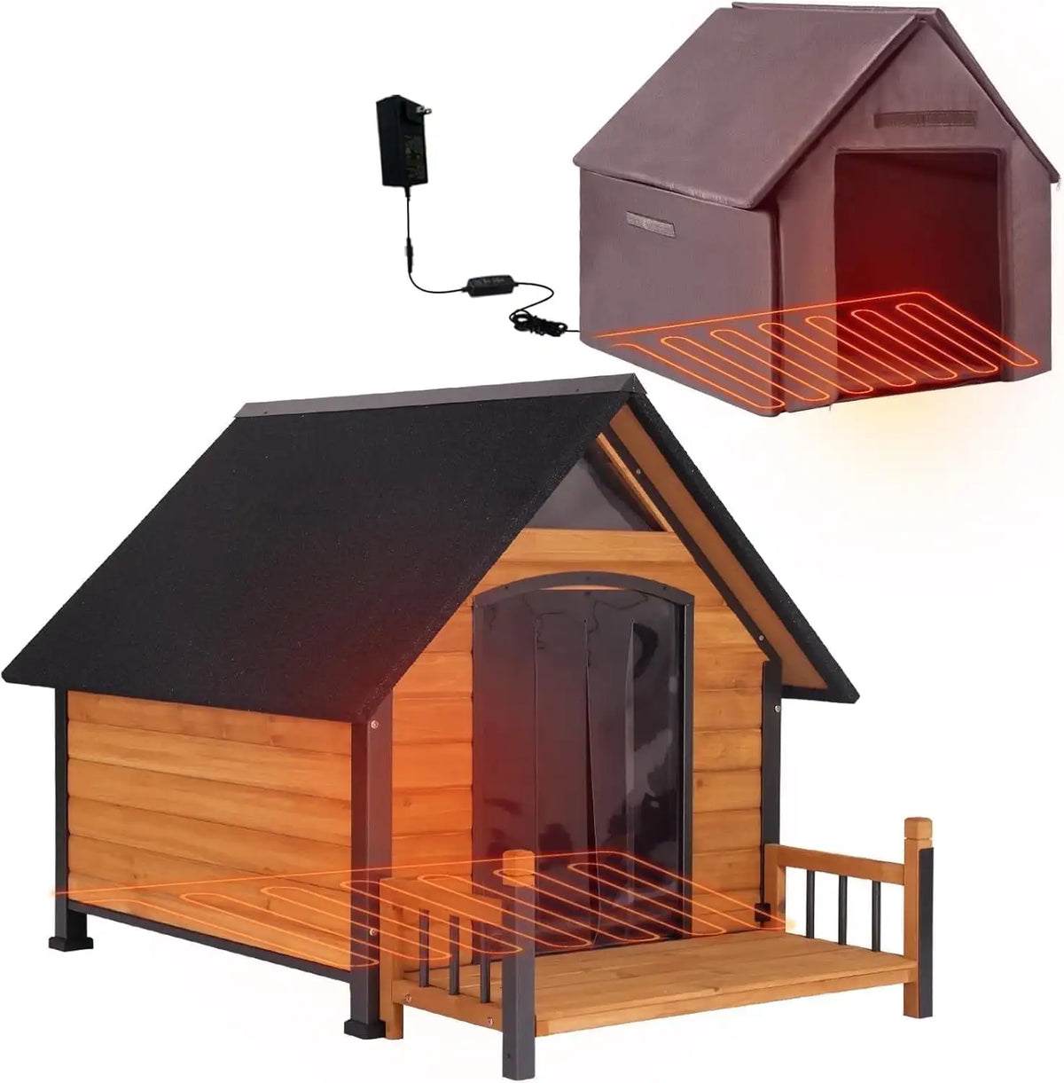 50.9" Large Dog Kennel with Metal Frame Insulated Indoor Dog Cage for Small Medium Large Dogs with Heater and Insulated Liner